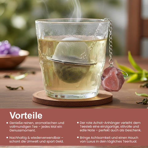 Teesieb mit rotem Achat-Anhänger (Teeei, Teekugel, Gewürzsieb)