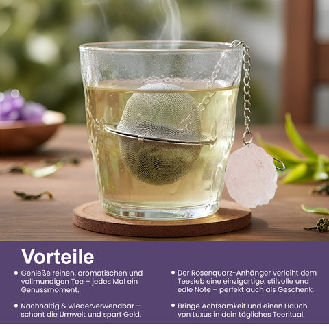 Teesieb mit Rosenquarz-Anhänger (Teeei, Teekugel, Gewürzsieb)