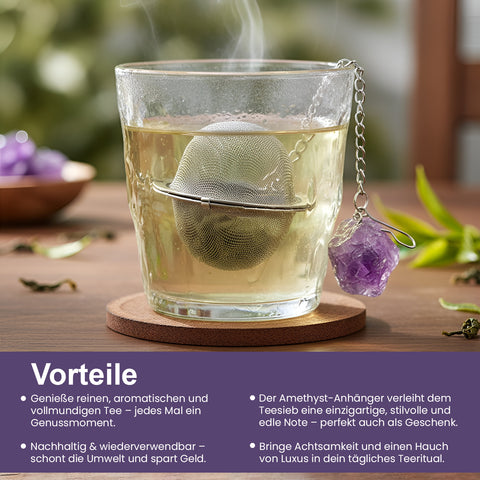 Teesieb mit Amethyst-Anhänger (Teeei, Teekugel, Gewürzsieb)