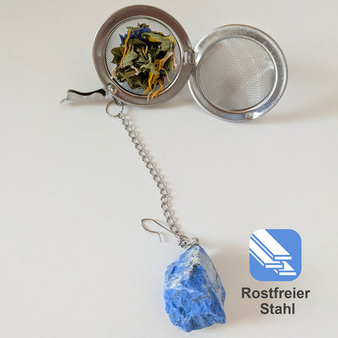 Teesieb mit Lapis-Lazuli-Anhänger (Teeei, Teekugel, Gewürzsieb)