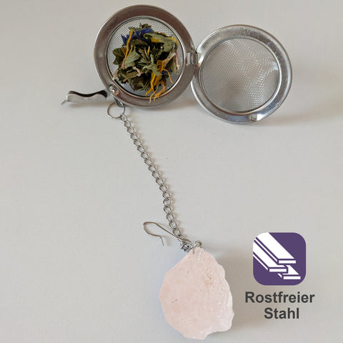 Teesieb mit Rosenquarz-Anhänger (Teeei, Teekugel, Gewürzsieb)