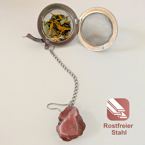 Teesieb mit rotem Achat-Anhänger (Teeei, Teekugel, Gewürzsieb)