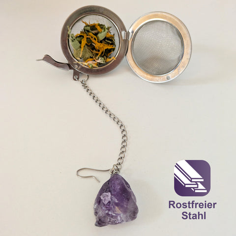 Teesieb mit Amethyst-Anhänger (Teeei, Teekugel, Gewürzsieb)
