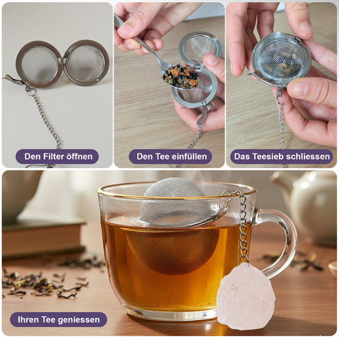 Teesieb mit Rosenquarz-Anhänger (Teeei, Teekugel, Gewürzsieb)