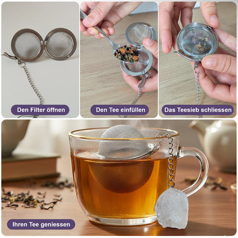 Teesieb mit Bergkristall-Anhänger(Teeei, Teekugel, Gewürzsieb)