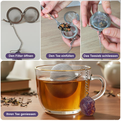 Teesieb mit Amethyst-Anhänger (Teeei, Teekugel, Gewürzsieb)