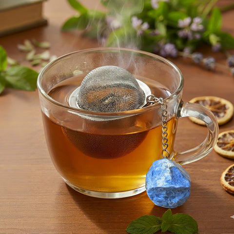 Teesieb mit Lapis-Lazuli-Anhänger (Teeei, Teekugel, Gewürzsieb)