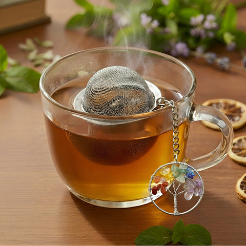 Teesieb mit Edelstein-Anhänger Lebensbaum (Teeei, Teekugel, Gewürzsieb)