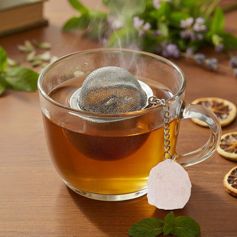 Teesieb mit Rosenquarz-Anhänger (Teeei, Teekugel, Gewürzsieb)