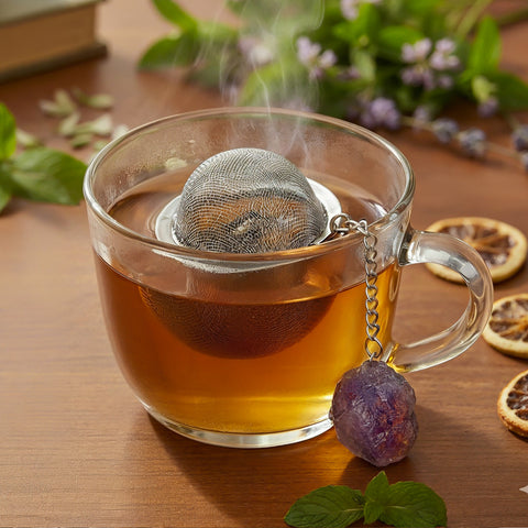 Teesieb mit Amethyst-Anhänger (Teeei, Teekugel, Gewürzsieb)