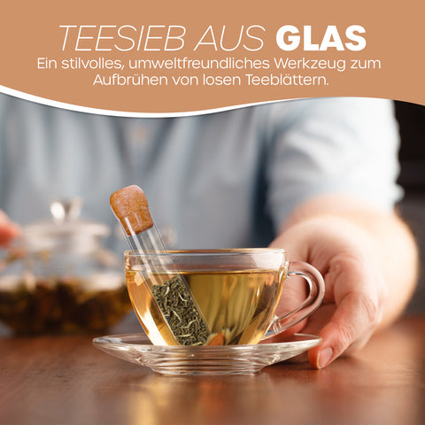 Teeei aus Glas mit Korkverschluss – Nachhaltiges Teesieb für losen Tee