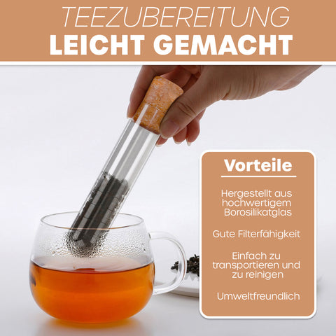 Teeei aus Glas mit Korkverschluss – Nachhaltiges Teesieb für losen Tee