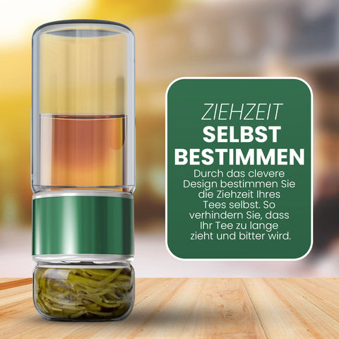 Drehbare Teeflasche aus hitzebeständigem Glas mit Teefilter - to go, 240 ml, grün