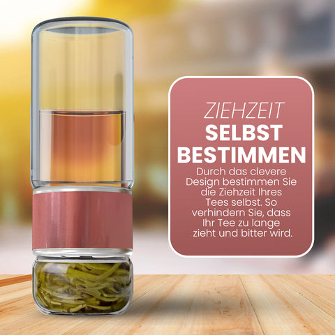 Drehbare Teeflasche aus hitzebeständigem Glas mit Teefilter - to go, 240 ml, pink