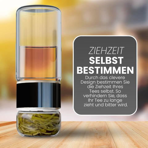 Drehbare Teeflasche aus hitzebeständigem Glas mit Teefilter - to go, 240 ml, schwarz