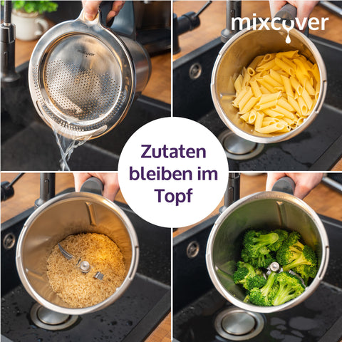 Edelstahl Sieb Abgieß-Hilfe Wiegeteller Spritzschutz für Thermomix TM6 und TM5