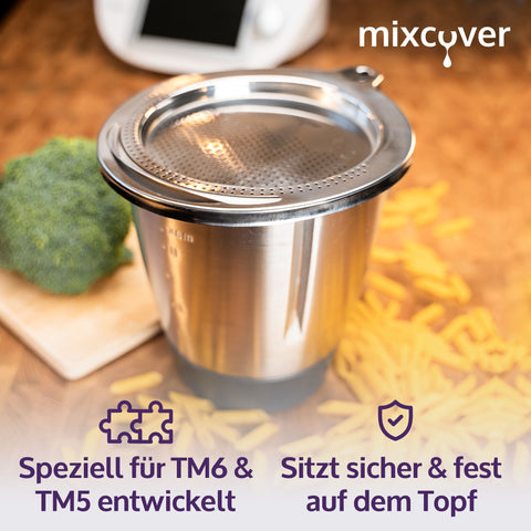 Edelstahl Sieb Abgieß-Hilfe Wiegeteller Spritzschutz für Thermomix TM6 und TM5