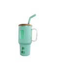 Glasbecher mit Strohhalm & Bambusdeckel – für Auto-Becherhalter, mint