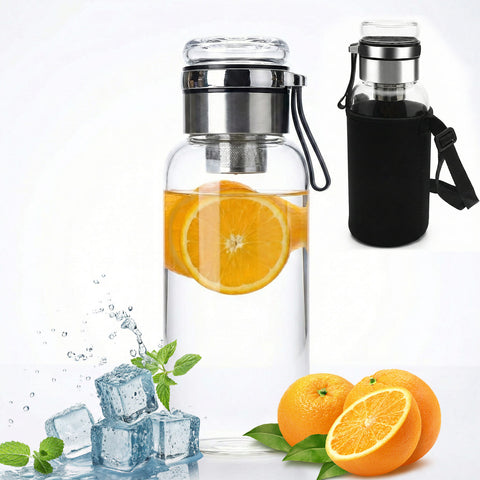 Glas Teeflasche 1000ml mit Sieb – Drehbare Teeflasche aus Borosilikatglas