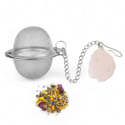 Teesieb mit Rosenquarz-Anhänger (Teeei, Teekugel, Gewürzsieb)