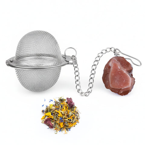 Teesieb mit rotem Achat-Anhänger (Teeei, Teekugel, Gewürzsieb)