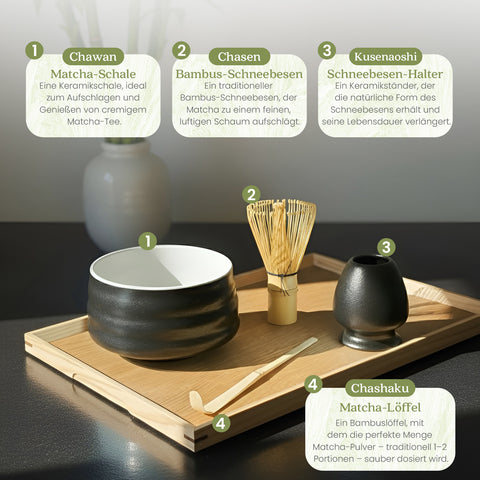 Matcha Set – Chawan, Chasen, Kuse Naoshi & Chashaku (in Geschenkbox), schwarz