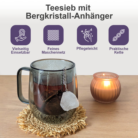 Teesieb mit Bergkristall-Anhänger(Teeei, Teekugel, Gewürzsieb)