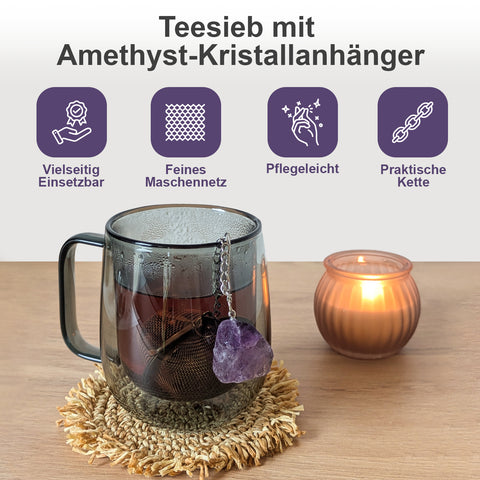 Teesieb mit Amethyst-Anhänger (Teeei, Teekugel, Gewürzsieb)