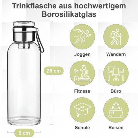 Glas Teeflasche 1000ml mit Sieb – Drehbare Teeflasche aus Borosilikatglas