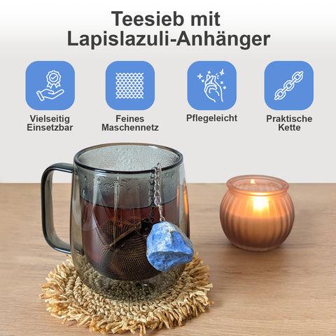 Teesieb mit Lapis-Lazuli-Anhänger (Teeei, Teekugel, Gewürzsieb)