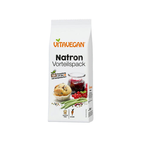 Gewurzladen Nafels Vitavegan Natron Vorteilspack (Backpulver) in einer weißen, kompostierbaren Verpackung.