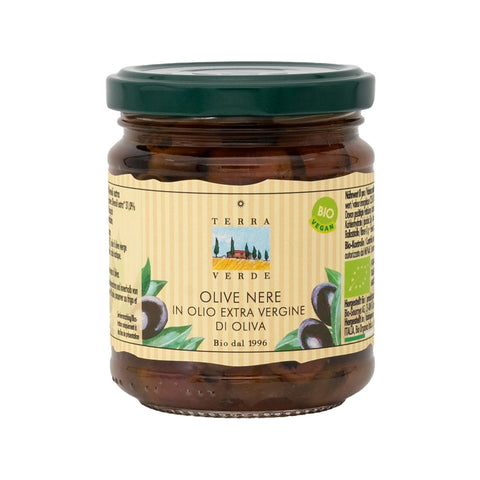 Olive nere in Olio extra vergine di Oliva, EU Bio, 190g