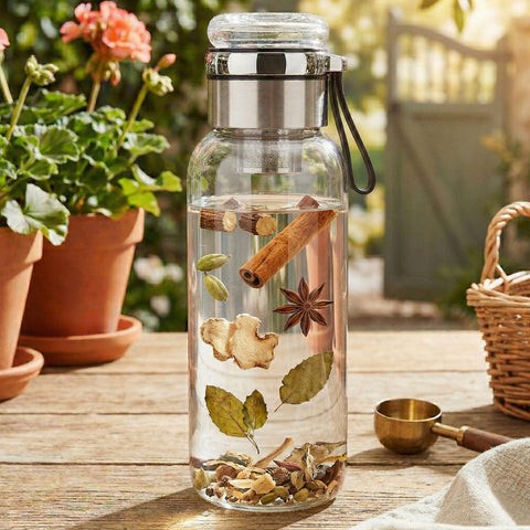 Glas Teeflasche 1000ml mit Sieb – Drehbare Teeflasche aus Borosilikatglas