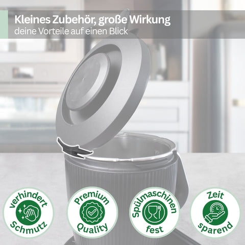 Thermomix TM7 Deckelhalter Detailansicht – eingehängt am Mixtopf