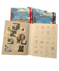 Gewurzladen Nafels Geöffneter Rhyner Mystery Adventskalender mit Verdächtigen-Tafel und nummerierten Pralinen-Türchen.