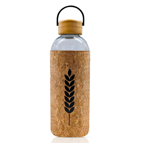 Glas-Trinkflasche mit Korkhülle & Bambusdeckel, 1000 ml