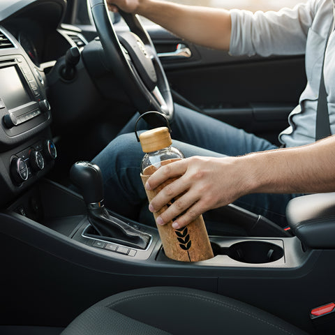 Glas-Trinkflasche mit Korkhülle & Bambusdeckel, 750 ml