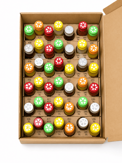 Ingwer Shot Kur (gemischt) - 42 Shots - Box - Classic, Kurkuma, Granatapfel, Ananas und Vitamin Shot Acai