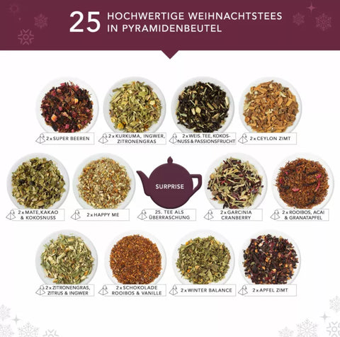 Bio "White Ornaments" Adventskalender, 25 Teebeutel (50 g)