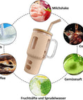 Glasbecher mit Strohhalm & Bambusdeckel – für Auto-Becherhalter, beige