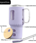Glasbecher mit Strohhalm & Bambusdeckel – für Auto-Becherhalter, lila