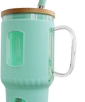 Glasbecher mit Strohhalm & Bambusdeckel – für Auto-Becherhalter, mint