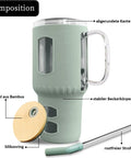 Glasbecher mit Strohhalm & Bambusdeckel – für Auto-Becherhalter, olive