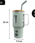Glasbecher mit Strohhalm & Bambusdeckel – für Auto-Becherhalter, olive