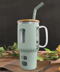 Glasbecher mit Strohhalm & Bambusdeckel – für Auto-Becherhalter, olive