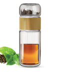 Drehbare Teeflasche aus hitzebeständigem Glas mit Teefilter - to go, 240 ml, gold