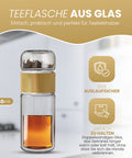 Drehbare Teeflasche aus hitzebeständigem Glas mit Teefilter - to go, 240 ml, gold