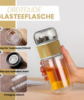 Drehbare Teeflasche aus hitzebeständigem Glas mit Teefilter - to go, 240 ml, gold