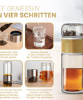 Drehbare Teeflasche aus hitzebeständigem Glas mit Teefilter - to go, 240 ml, gold