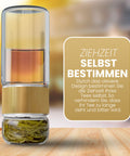 Drehbare Teeflasche aus hitzebeständigem Glas mit Teefilter - to go, 240 ml, gold